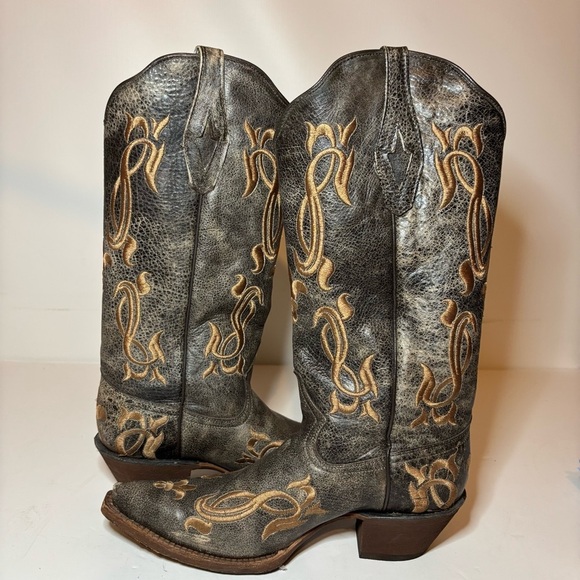 Tanner Mark Women’s Cowboy Boots Fleur-De-Lis Embroidered Crackle Sz 8 Made USA - Picture 4 of 10